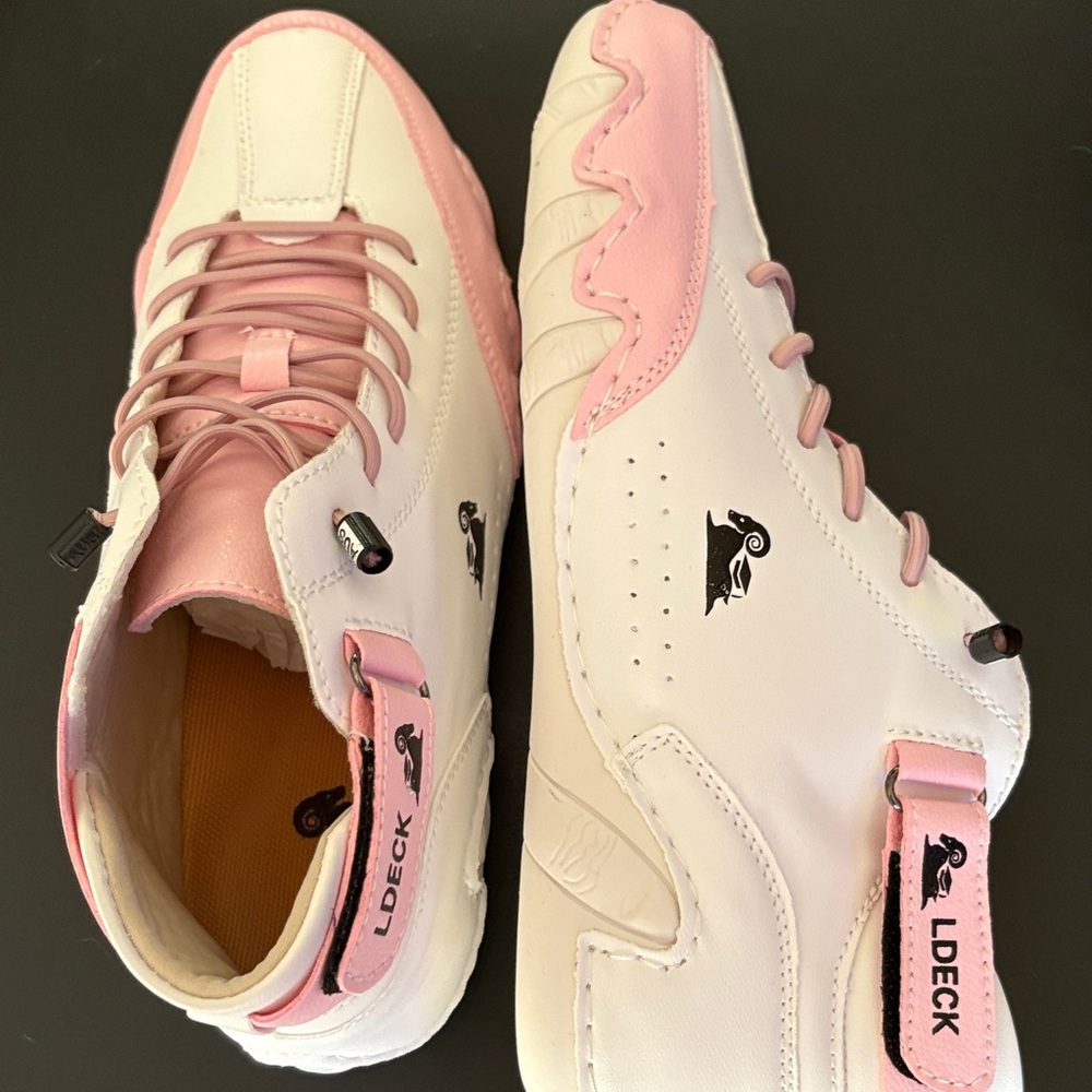 LDECK Women's Pink and White Ankle Boots
